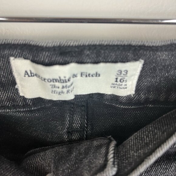 Abercrombie & Fitch The Mom High Rise Jeans, Women 16 Short Stretch Fade Black - Picture 4 of 9